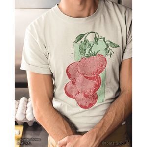 Tomato Blockprint Plant Decor Drawing Botanical Garden Art Tee